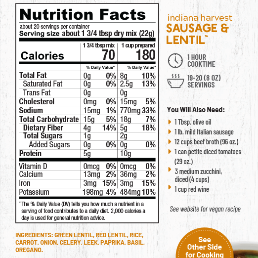 Indiana Harvest Sausage & Lentil Soup Mix